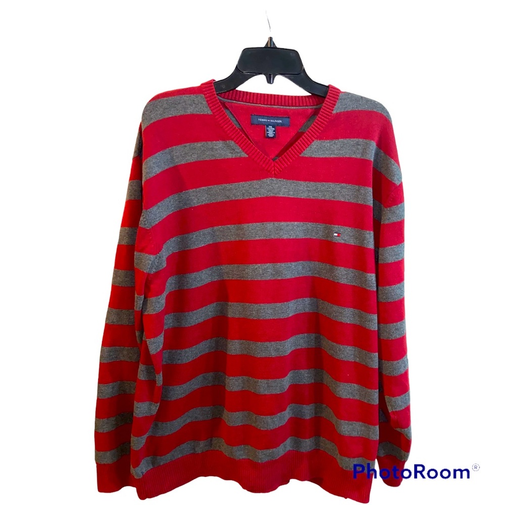 Men's Tommy Hilfiger V-Neck Sweater size XXL red and gray